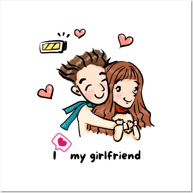 I love my girlfriend, love, romantic, happiness, couple Wall Art by Arthifa